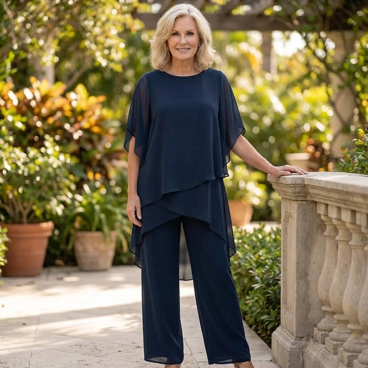 Annika Chiffon Layered Top and Trouser Set