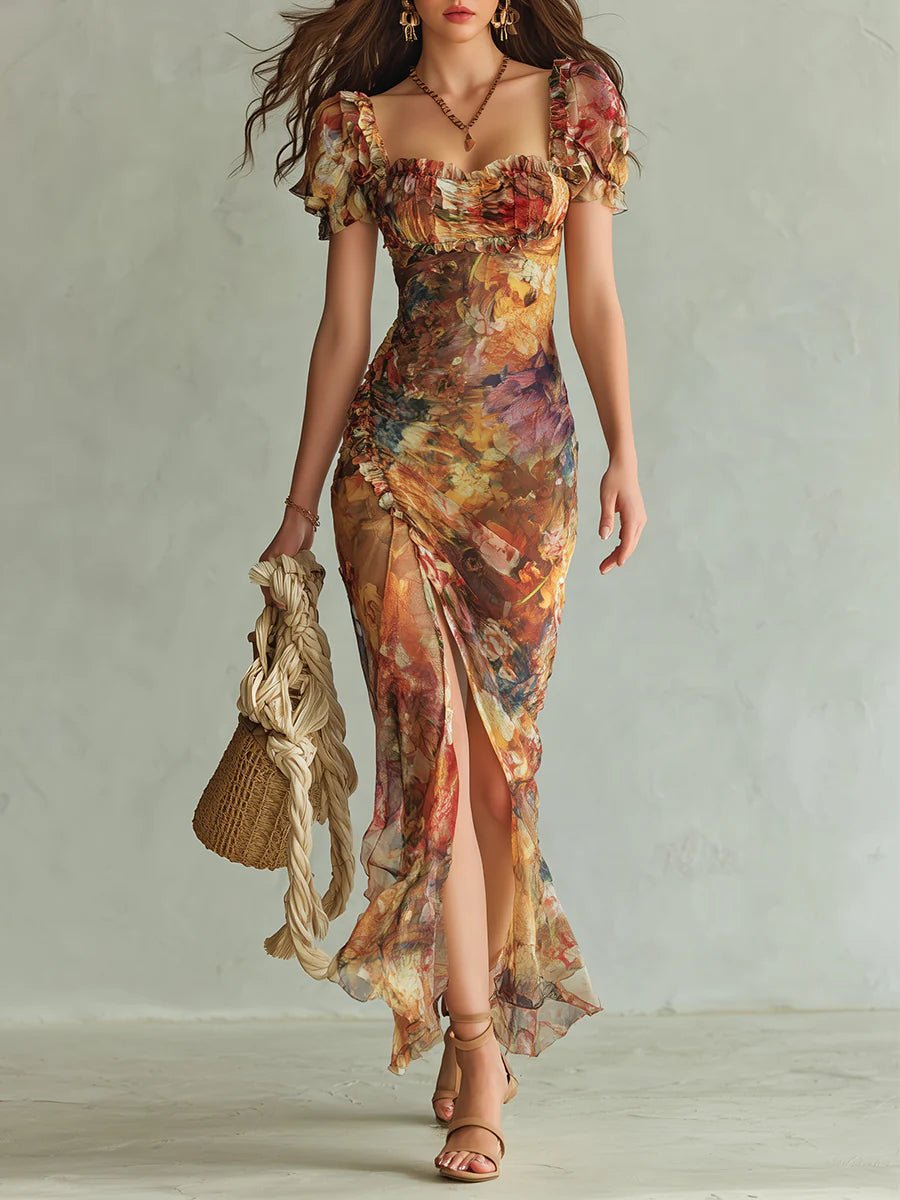 Frieda Ruffled Sweetheart Floral Maxi Dress