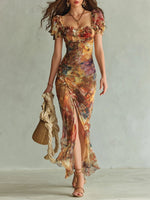 Frieda Ruffled Sweetheart Floral Maxi Dress