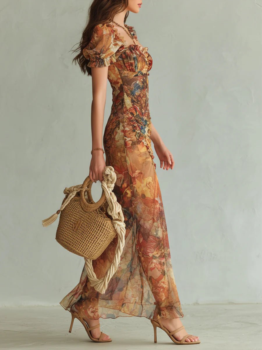 Frieda Ruffled Sweetheart Floral Maxi Dress