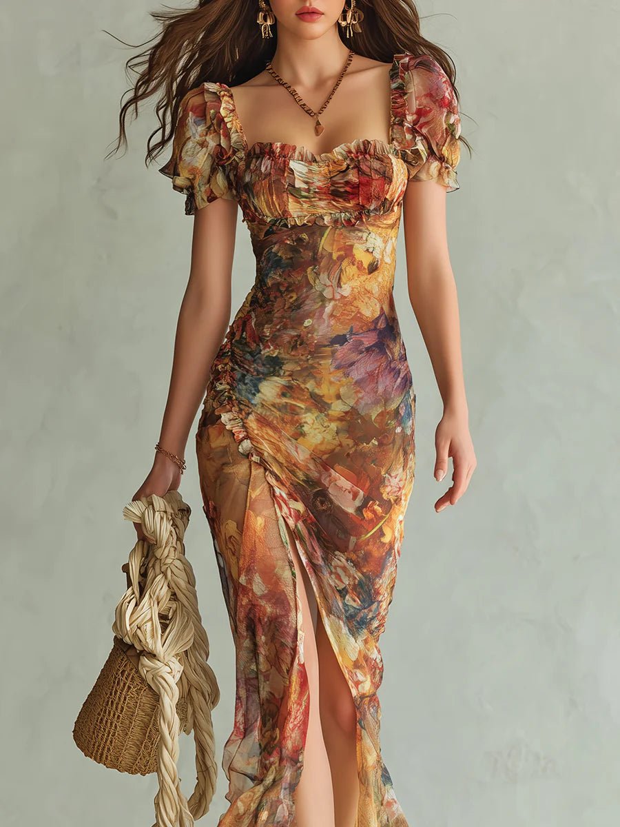 Frieda Ruffled Sweetheart Floral Maxi Dress