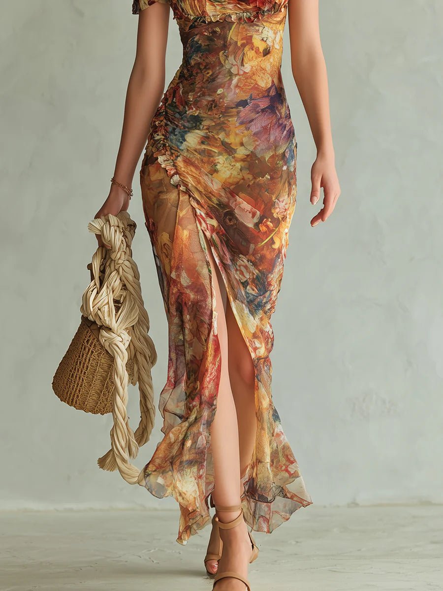 Frieda Ruffled Sweetheart Floral Maxi Dress