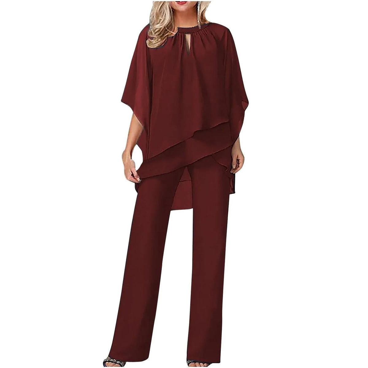 Mia Chiffon Overlay Wide-Leg Pantsuit