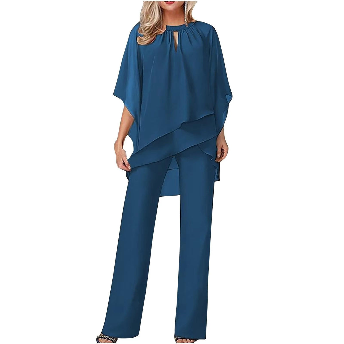 Mia Chiffon Overlay Wide-Leg Pantsuit