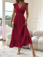 Leonie Ruffle V-Neck Fitted Maxi Cocktail Dress