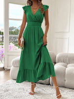 Leonie Ruffle V-Neck Fitted Maxi Cocktail Dress