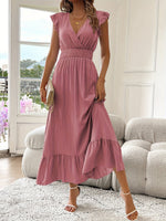 Leonie Ruffle V-Neck Fitted Maxi Cocktail Dress
