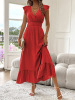 Leonie Ruffle V-Neck Fitted Maxi Cocktail Dress