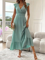 Leonie Ruffle V-Neck Fitted Maxi Cocktail Dress