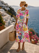 Elfriede Floral Print Short-Sleeve Midi Summer Dress