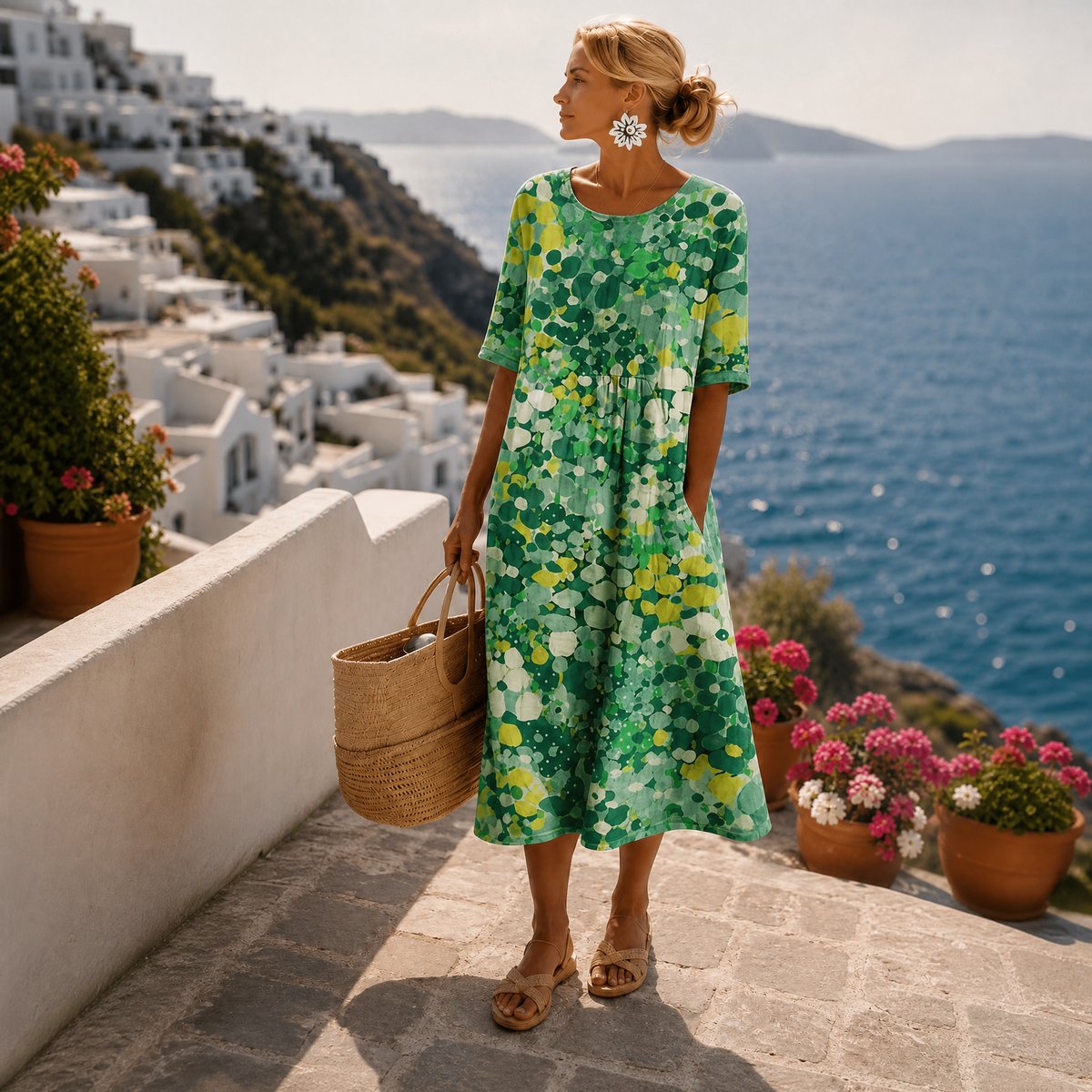 Elfriede Floral Print Short-Sleeve Midi Summer Dress