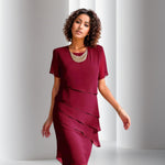 Emilia Layered Chiffon Short-Sleeve Cocktail Dress