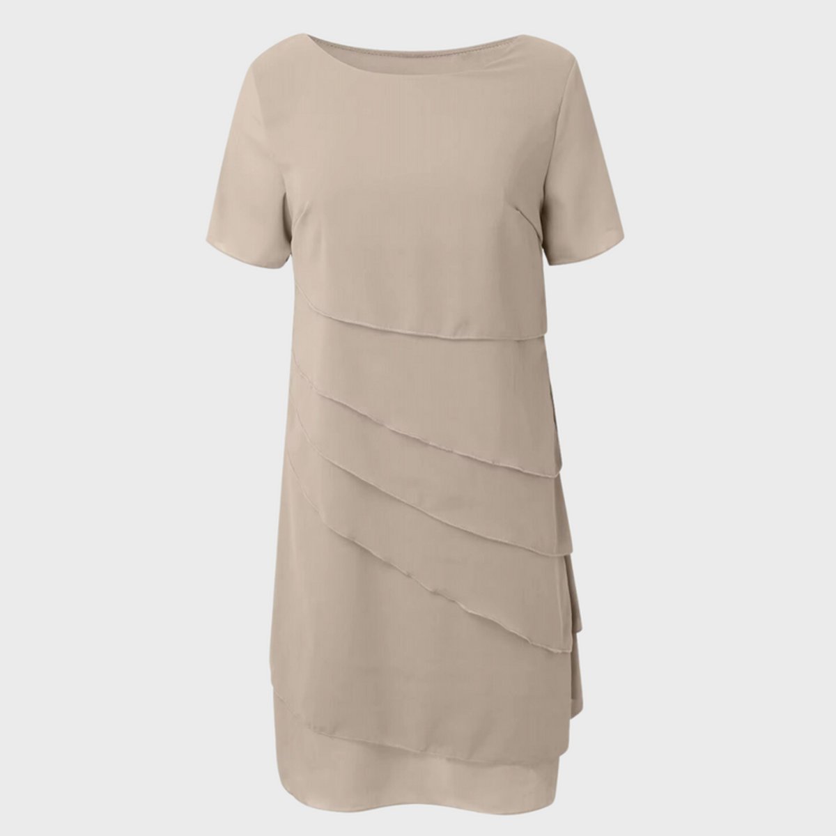 Emilia Layered Chiffon Short-Sleeve Cocktail Dress