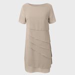 Emilia Layered Chiffon Short-Sleeve Cocktail Dress