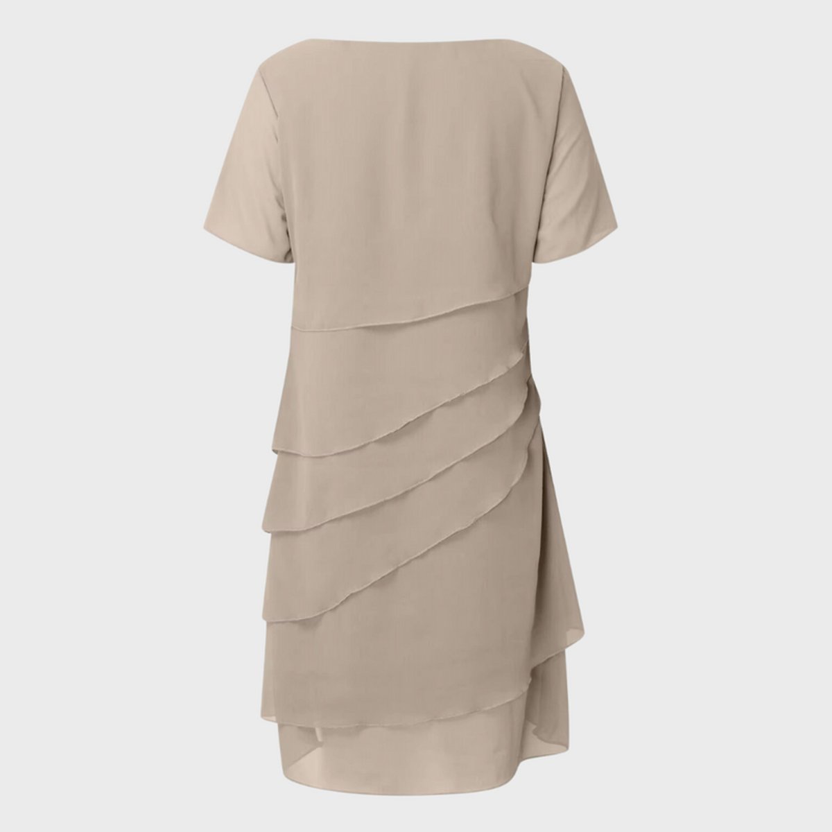 Emilia Layered Chiffon Short-Sleeve Cocktail Dress