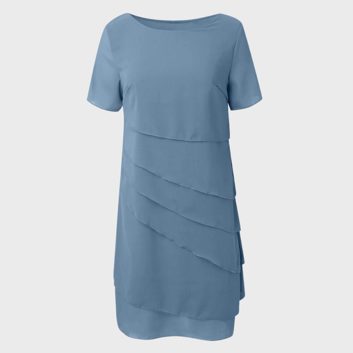Emilia Layered Chiffon Short-Sleeve Cocktail Dress