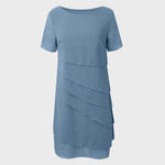 Emilia Layered Chiffon Short-Sleeve Cocktail Dress