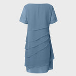 Emilia Layered Chiffon Short-Sleeve Cocktail Dress