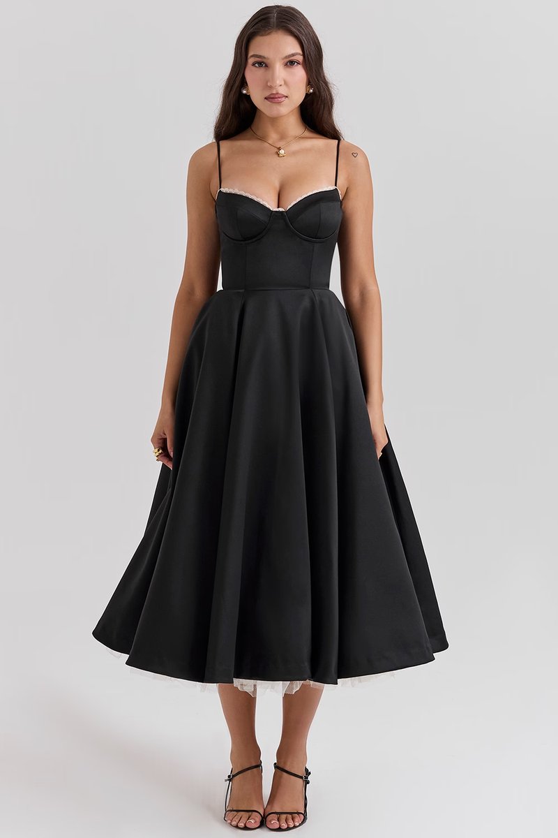 Annika Fit-and-Flare Bustier Midi Cocktail Dress