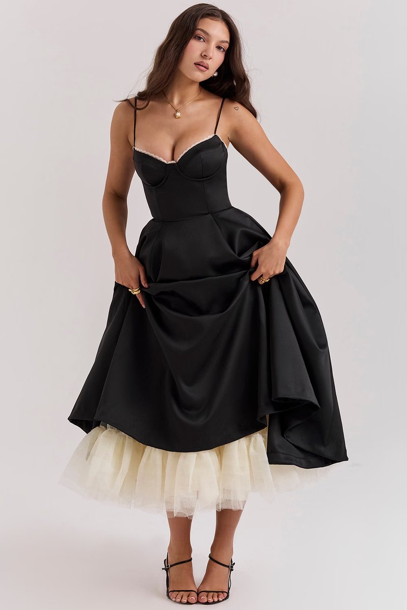 Annika Fit-and-Flare Bustier Midi Cocktail Dress