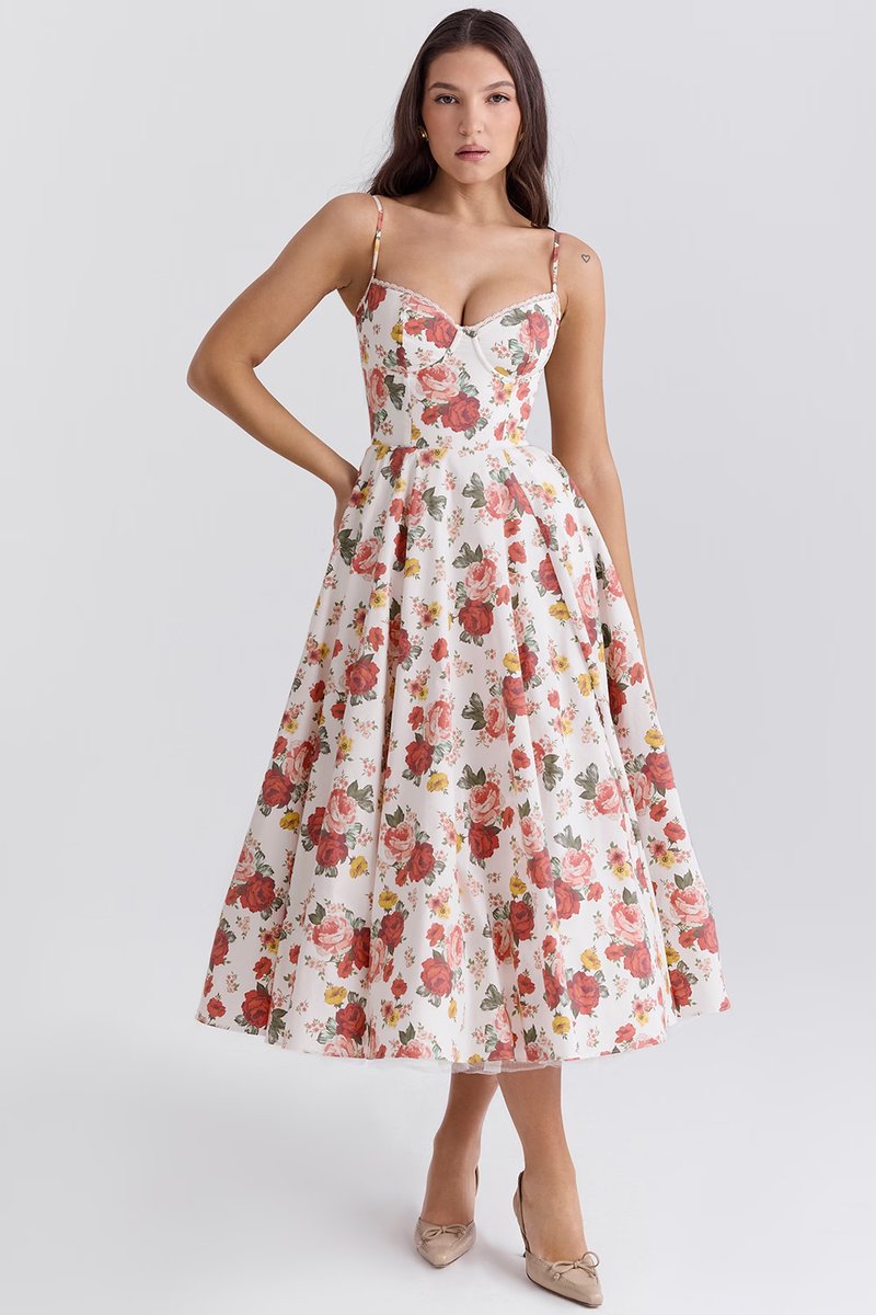 Annika Fit-and-Flare Bustier Midi Cocktail Dress