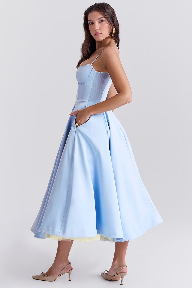 Annika Fit-and-Flare Bustier Midi Cocktail Dress