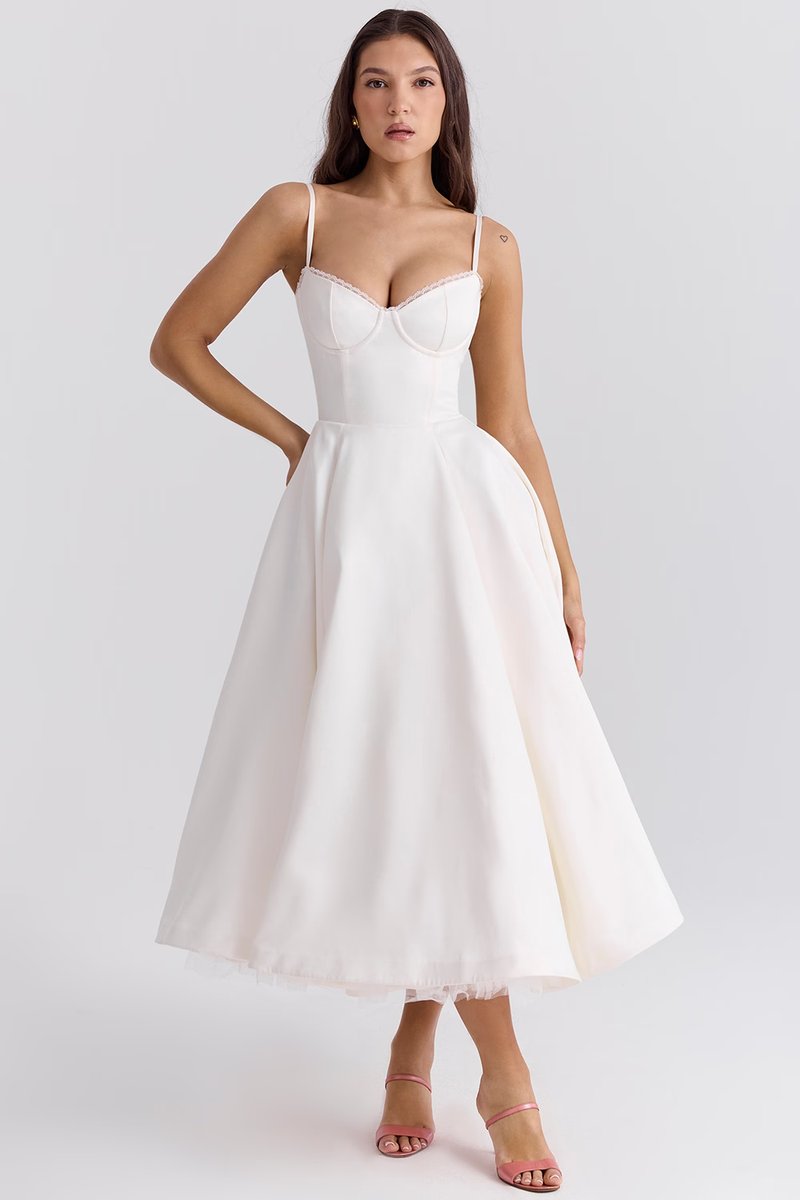 Annika Fit-and-Flare Bustier Midi Cocktail Dress