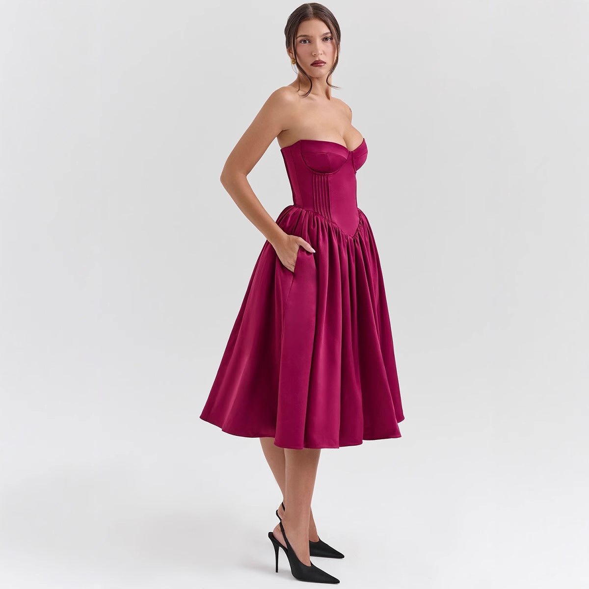 Marlene Strapless Corset Satin Cocktail Dress