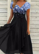 Lena Floral V-Neck Chiffon Swing Dress