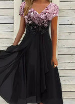 Lena Floral V-Neck Chiffon Swing Dress