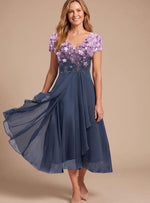 Lena Floral V-Neck Chiffon Swing Dress