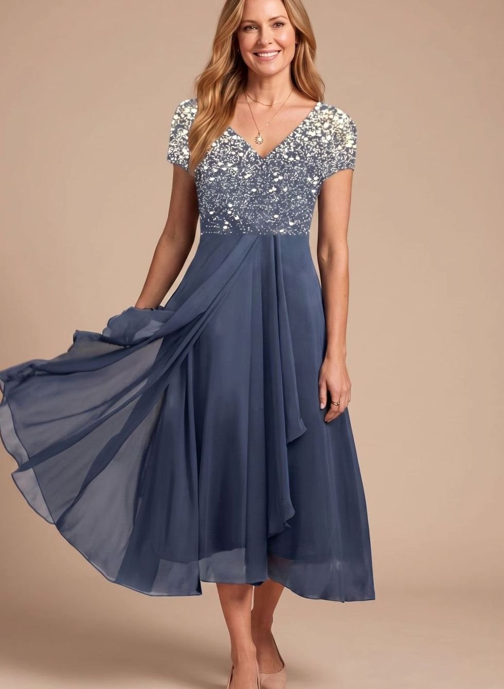 Lena Floral V-Neck Chiffon Swing Dress