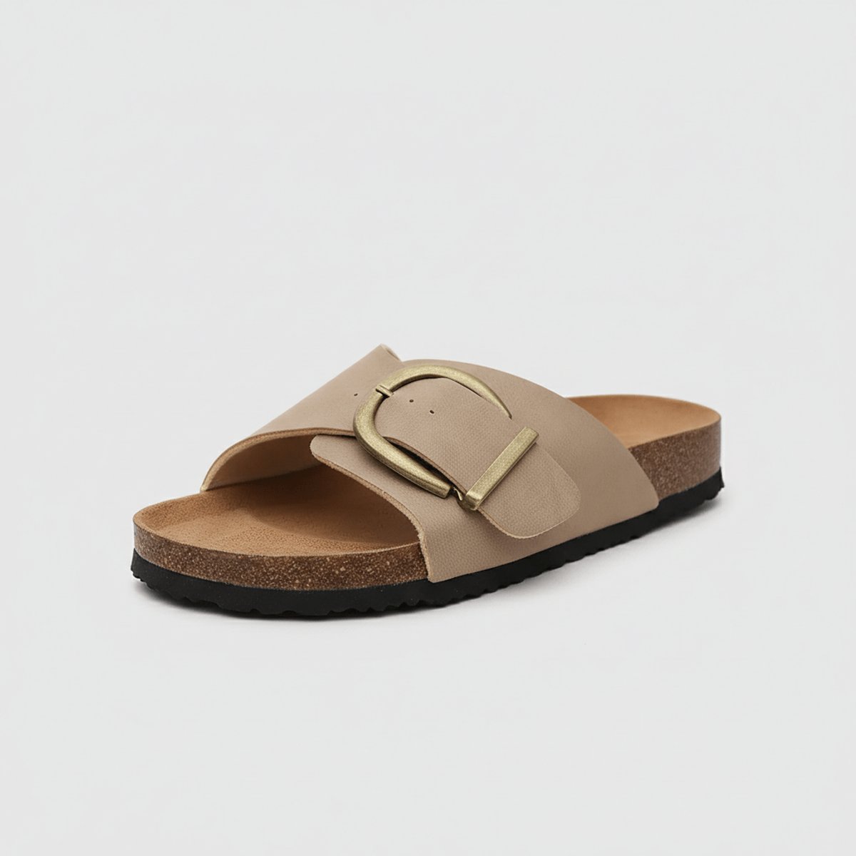Katharina Wide-Strap Buckle Slip-On Flat Sandals