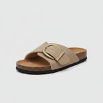 Katharina Wide-Strap Buckle Slip-On Flat Sandals