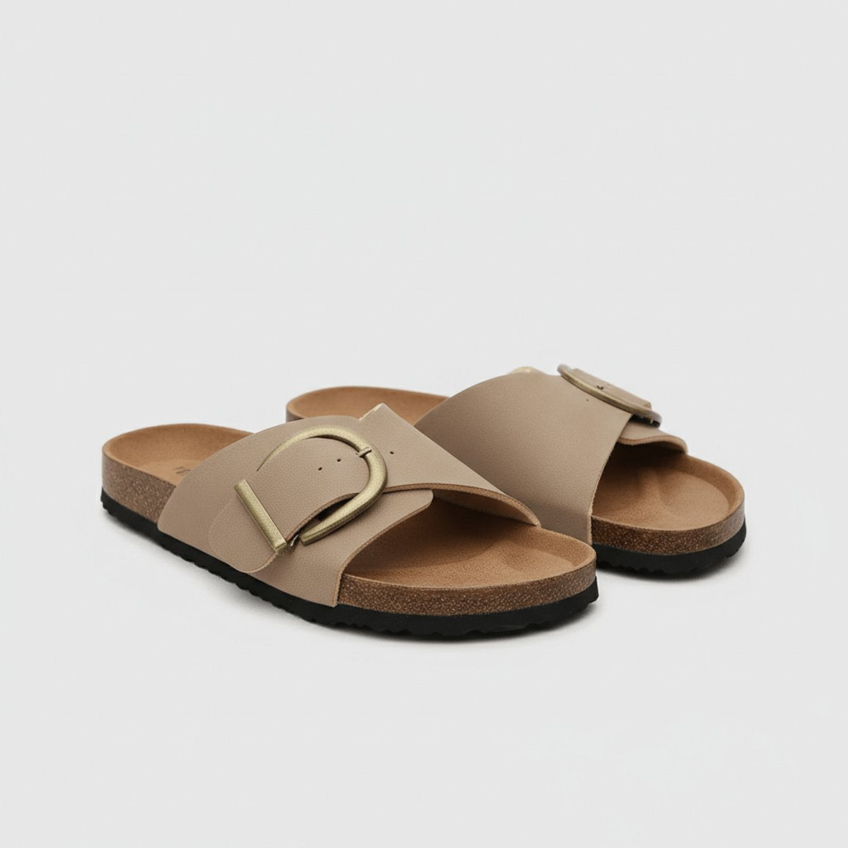 Katharina Wide-Strap Buckle Slip-On Flat Sandals