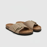 Katharina Wide-Strap Buckle Slip-On Flat Sandals