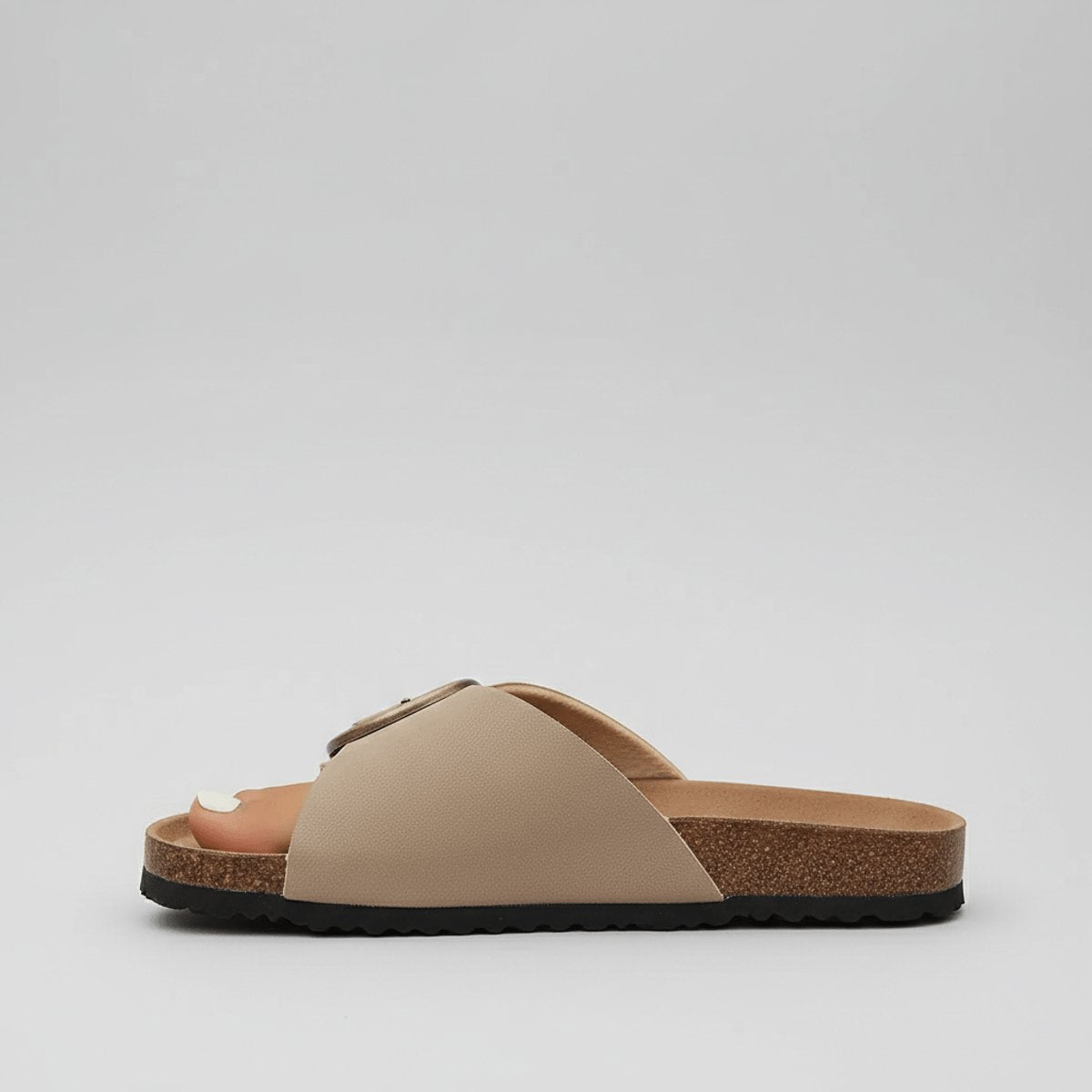 Katharina Wide-Strap Buckle Slip-On Flat Sandals