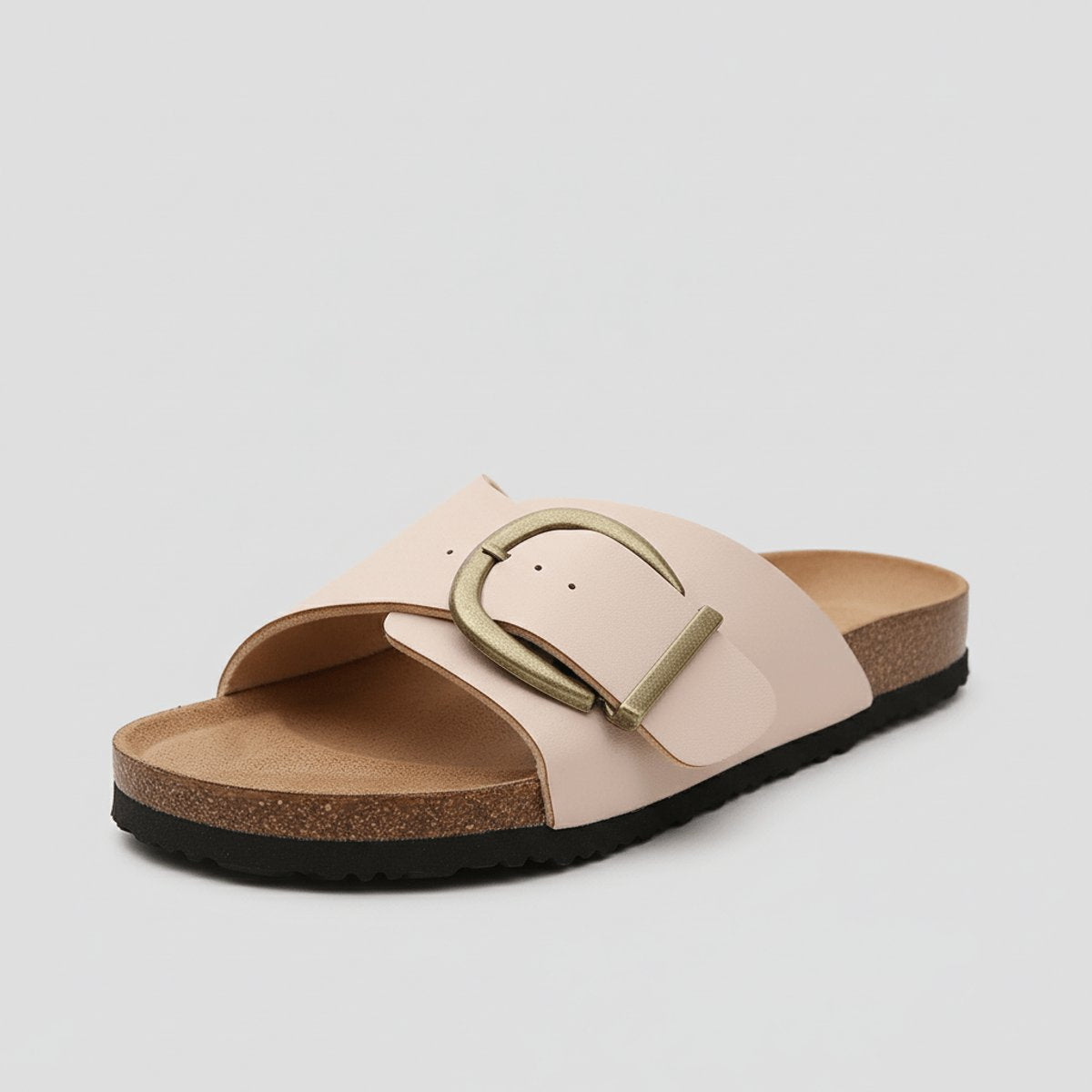 Katharina Wide-Strap Buckle Slip-On Flat Sandals