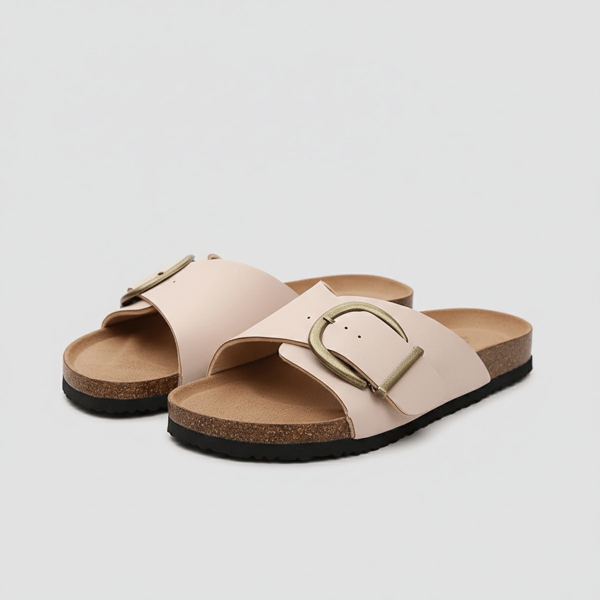 Katharina Wide-Strap Buckle Slip-On Flat Sandals