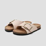 Katharina Wide-Strap Buckle Slip-On Flat Sandals