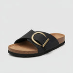 Katharina Wide-Strap Buckle Slip-On Flat Sandals