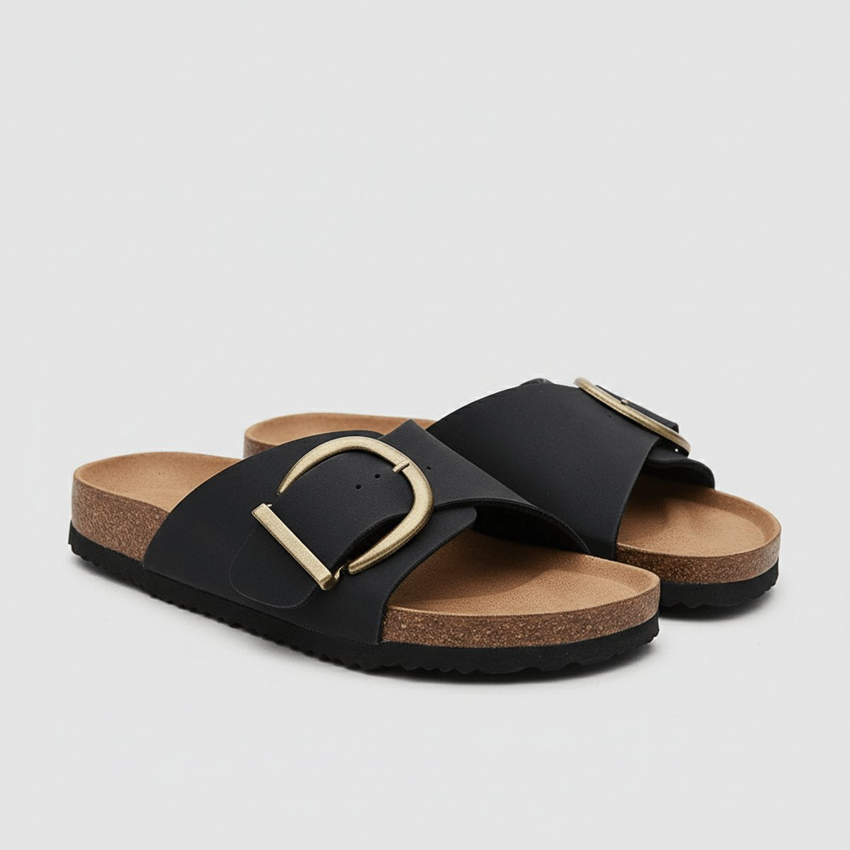 Katharina Wide-Strap Buckle Slip-On Flat Sandals