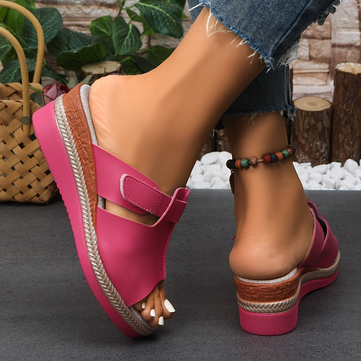 Clara Open-Toe Wedge Sandals with Hook-and-Loop Strap