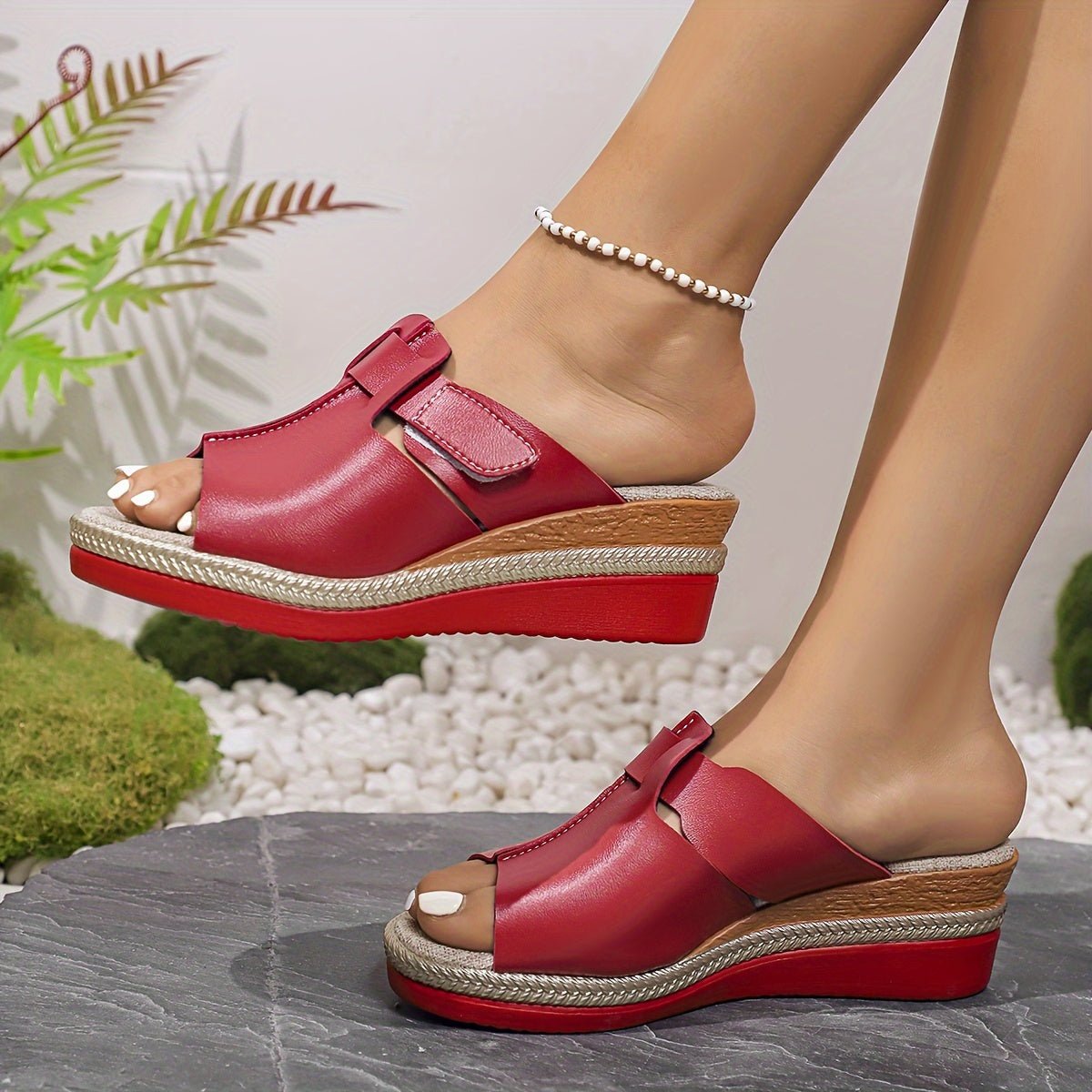 Clara Open-Toe Wedge Sandals with Hook-and-Loop Strap