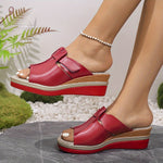 Clara Open-Toe Wedge Sandals with Hook-and-Loop Strap
