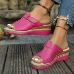 Clara Open-Toe Wedge Sandals with Hook-and-Loop Strap