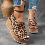 Emilia Leopard Wedge Buckle Sandals