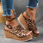 Emilia Leopard Wedge Buckle Sandals