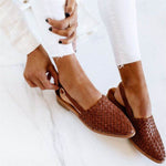 Charlotte Woven Leather Pointed-Toe Slingback Flats