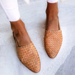 Charlotte Woven Leather Pointed-Toe Slingback Flats